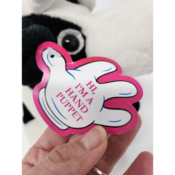 Vintage 1995 Black White Plush Soft Toy Cow Hand Puppet Happiness Always NEW - Picture 6 of 12